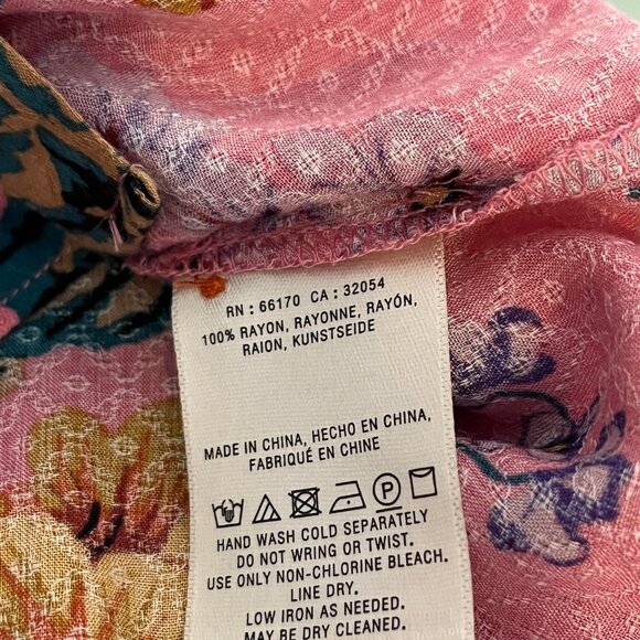 Anthropologie Maeve Long Sleeve Top Pink Floral Size 4 Collared Button Down - Picture 5 of 7